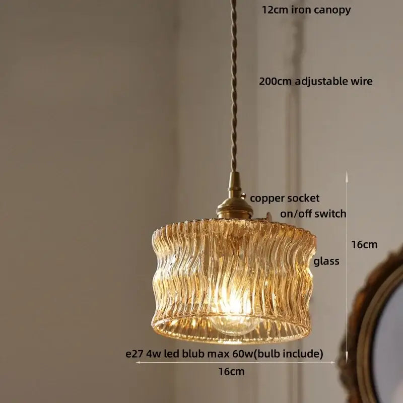 DecorBites™ Amber Glass LED Pendant Light Fixture Modern Home Lighting Plafond Lamp