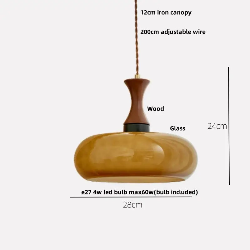 DecorBites™ Amber Glass LED Pendant Light for Kitchen Cafe Restaurant Rustic Wood Interior Lighting