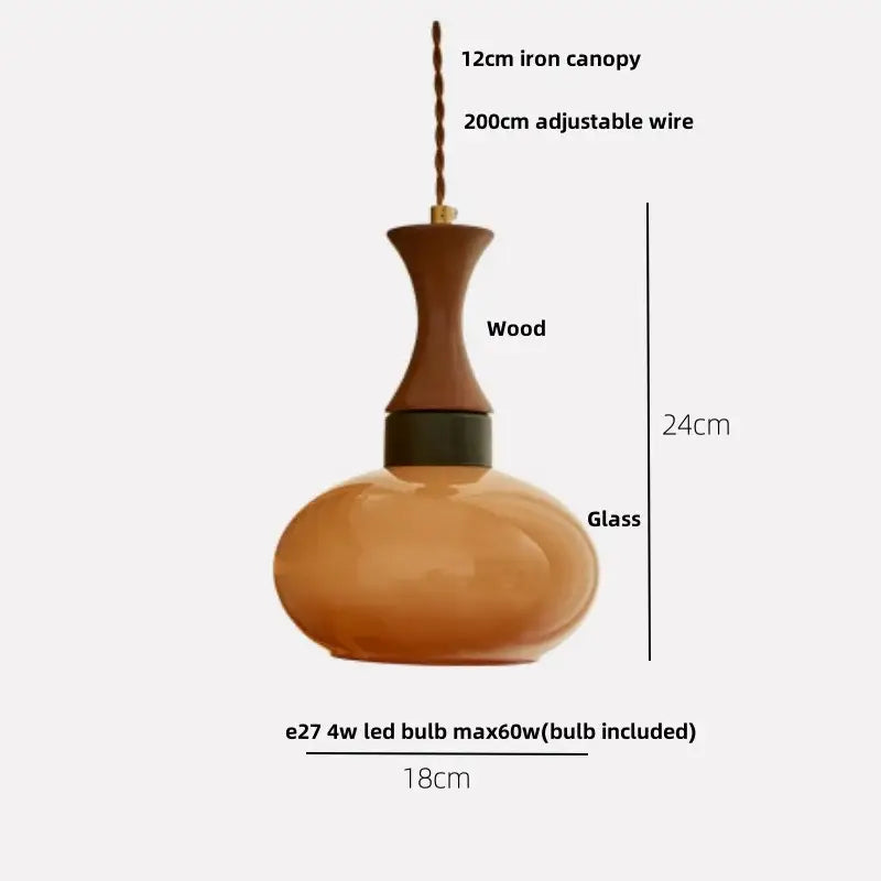 DecorBites™ Amber Glass LED Pendant Light for Kitchen Cafe Restaurant Rustic Wood Interior Lighting