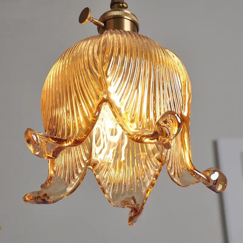 DecorBites™ Amber Glass LED Pendant Light - Modern Copper Hanging Fixture