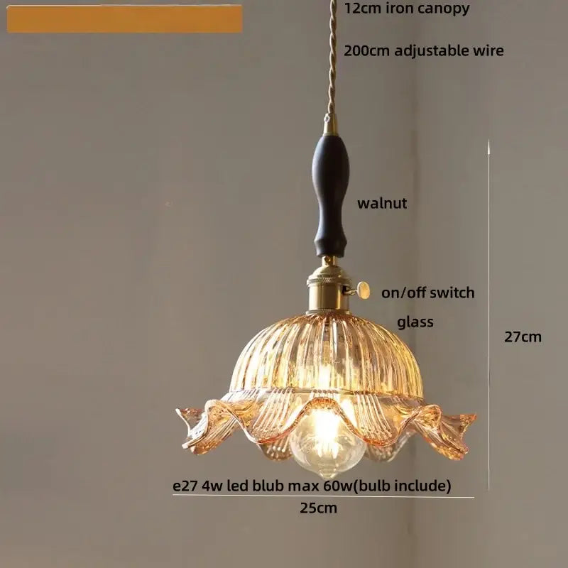 DecorBites™ Amber Glass LED Pendant Light Modern Nordic Hanging Lamp
