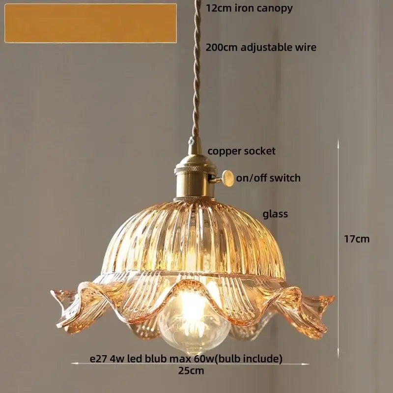 DecorBites™ Amber Glass LED Pendant Light Modern Nordic Hanging Lamp