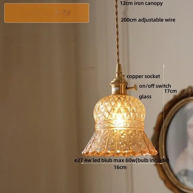 DecorBites™ Amber Glass LED Pendant Light Modern Nordic Hanging Lamp