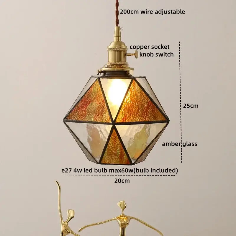 DecorBites™ Amber Glass LED Pendant Light - Nordic Modern Copper Suspension Luminaire for Home