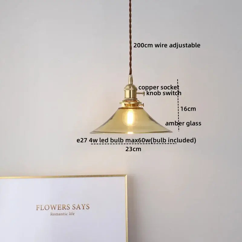 DecorBites™ Amber Glass LED Pendant Light - Nordic Modern Copper Suspension Luminaire for Home