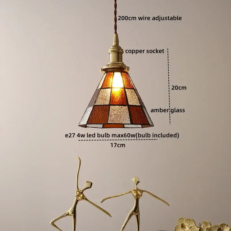 DecorBites™ Amber Glass LED Pendant Light - Nordic Modern Copper Suspension Luminaire for Home