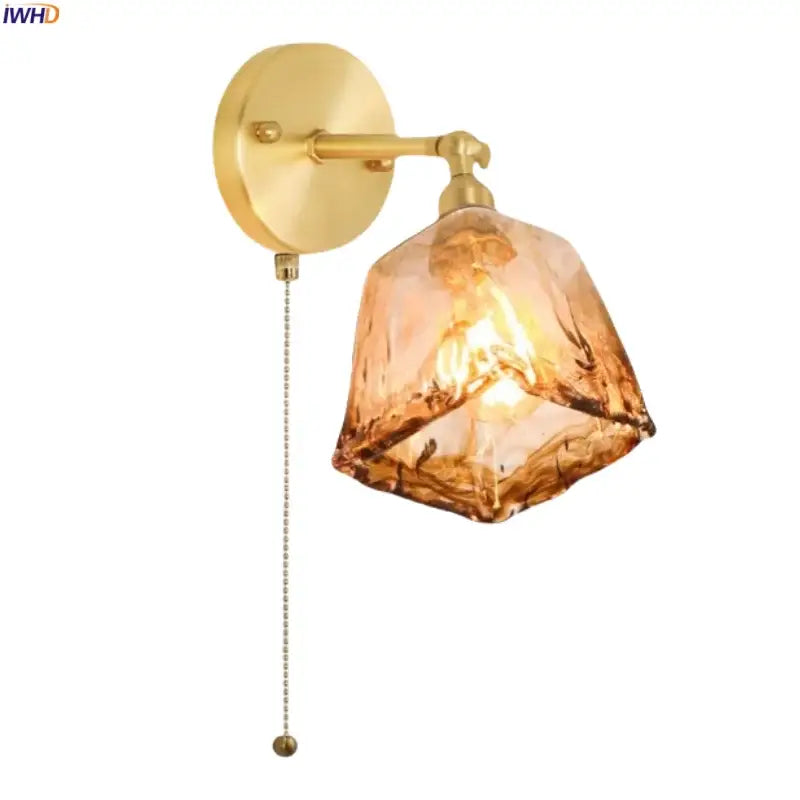 DecorBites™ Amber Glass LED Wall Lamp for Bedroom Minimalistic Copper Lighting