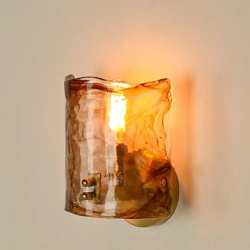 DecorBites™ Amber Glass LED Wall Lamp for Bedroom Minimalistic Copper Lighting