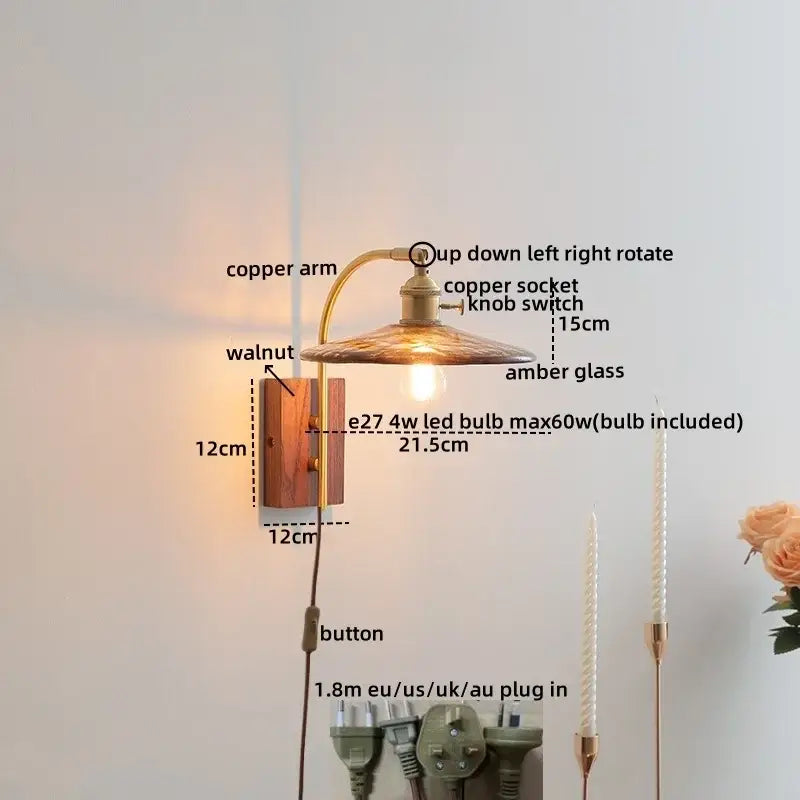 DecorBites™ Amber Glass LED Wall Lamp for Modern Nordic Home Decor