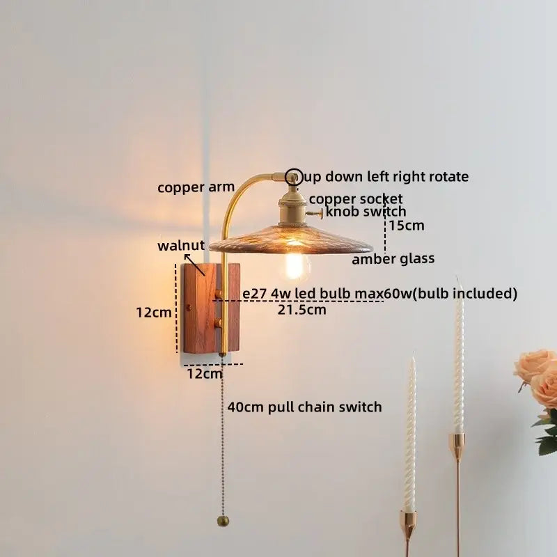 DecorBites™ Amber Glass LED Wall Lamp for Modern Nordic Home Decor