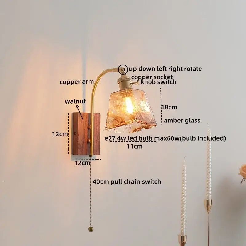 DecorBites™ Amber Glass LED Wall Lamp for Modern Nordic Home Decor