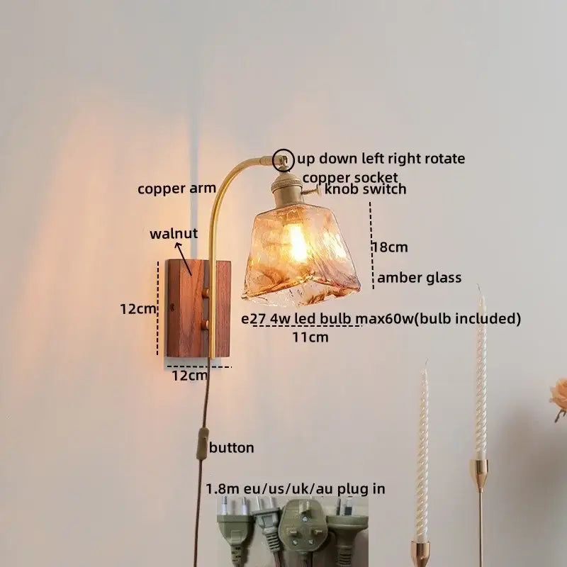 DecorBites™ Amber Glass LED Wall Lamp for Modern Nordic Home Decor