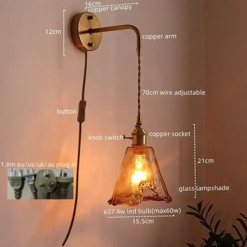 DecorBites™ Amber Glass LED Wall Lamps for Living Room and Bathroom Mirror Lighting