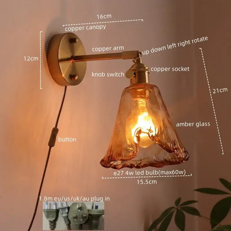DecorBites™ Amber Glass LED Wall Lamps for Living Room and Bathroom Mirror Lighting