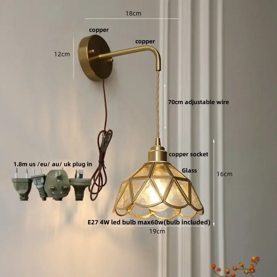 DecorBites™ Amber Glass LED Wall Light for Bedroom & Staircase - Modern Nordic Plug-In Fixture