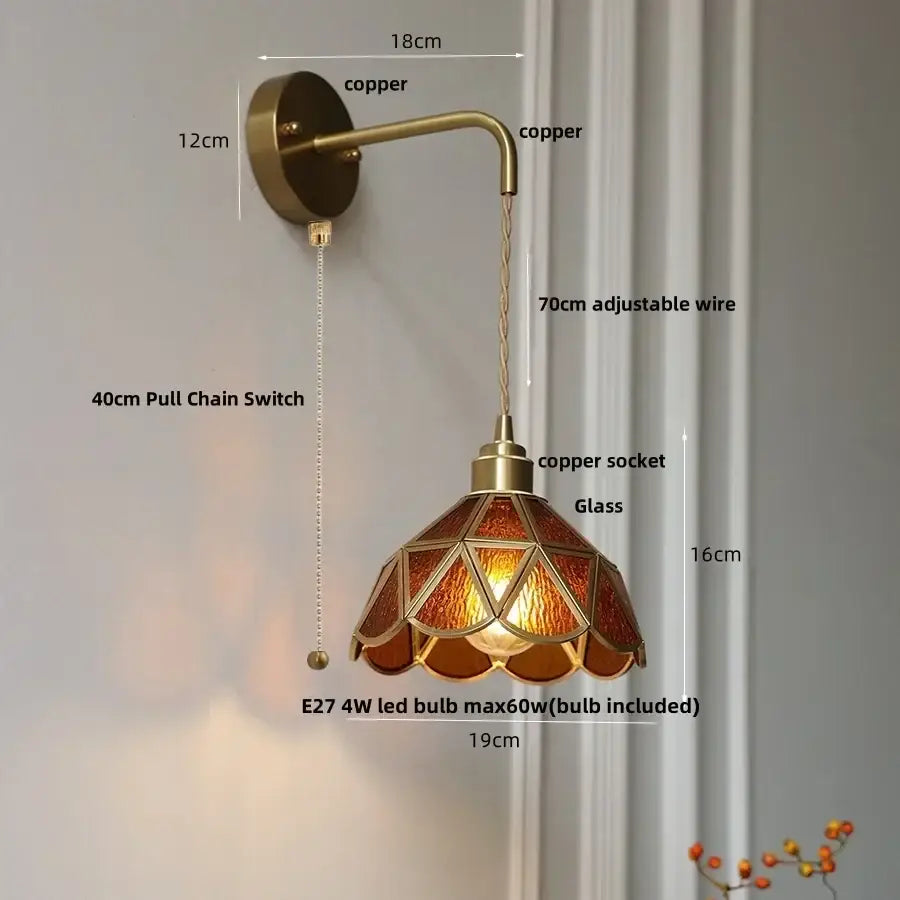 DecorBites™ Amber Glass LED Wall Light for Bedroom & Staircase - Modern Nordic Plug-In Fixture