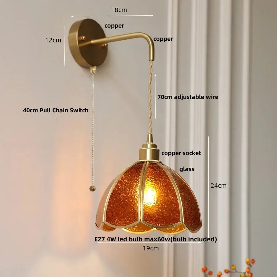 DecorBites™ Amber Glass LED Wall Light for Bedroom & Staircase - Modern Nordic Plug-In Fixture