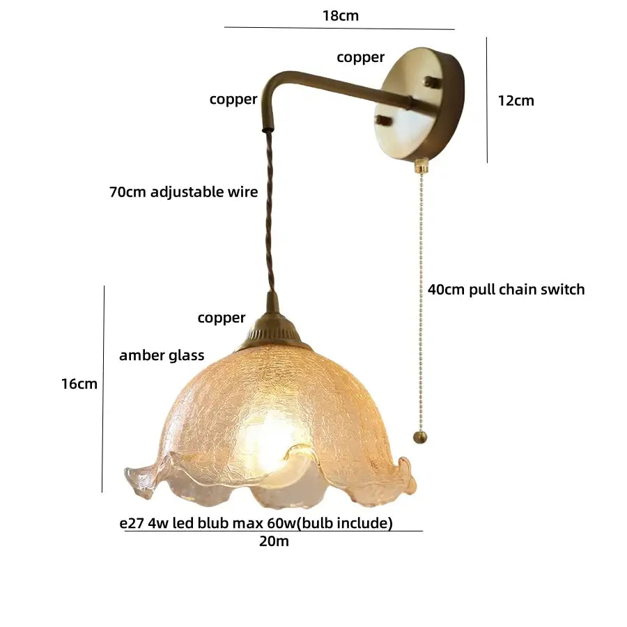 DecorBites™ Amber Glass LED Wall Lights Modern Plug In Adjustable Sconce for Home Décor
