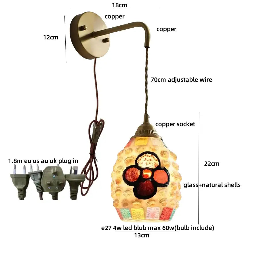 DecorBites™ Amber Glass LED Wall Lights Modern Plug In Adjustable Sconce for Home Décor