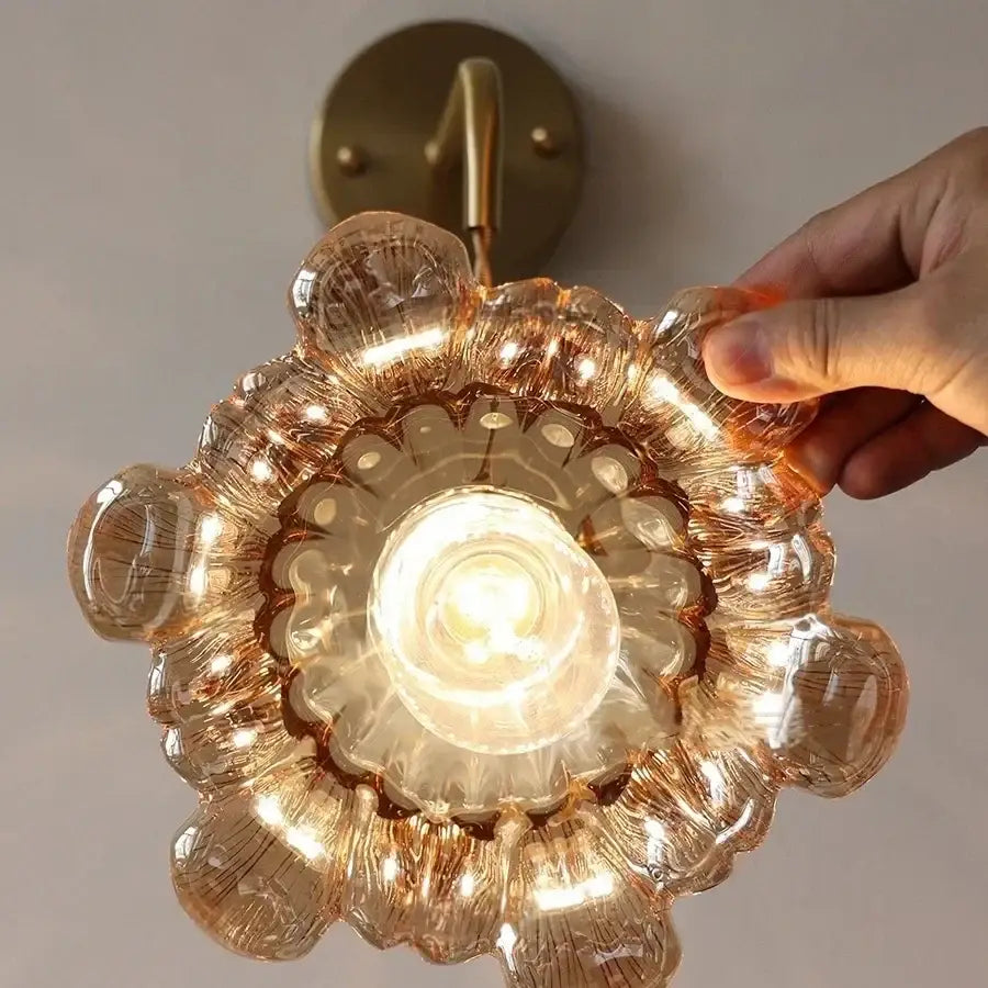 DecorBites™ Amber Glass LED Wall Sconce, Brass Finish, Adjustable Wire, Modern Nordic Style