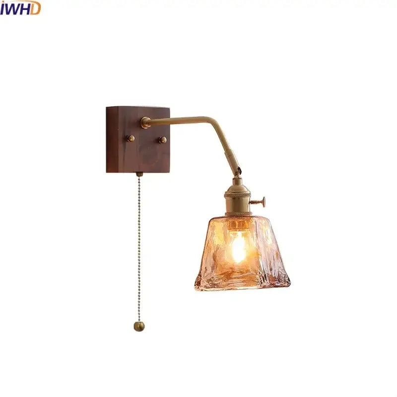 DecorBites™ Amber Glass LED Wall Sconce Pull Chain Switch.