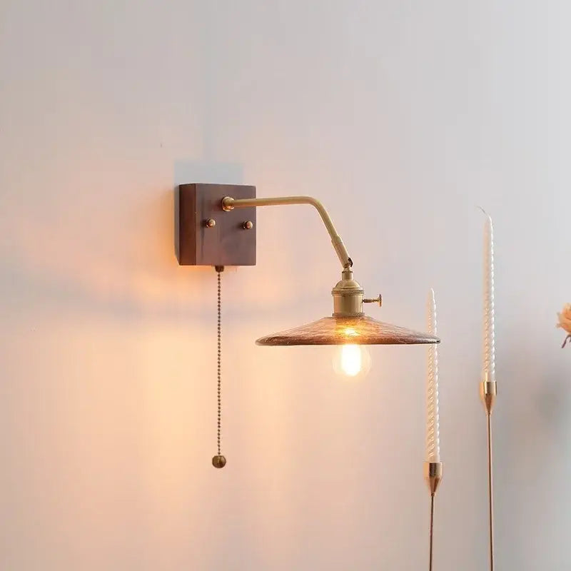 DecorBites™ Amber Glass LED Wall Sconce Pull Chain Switch.