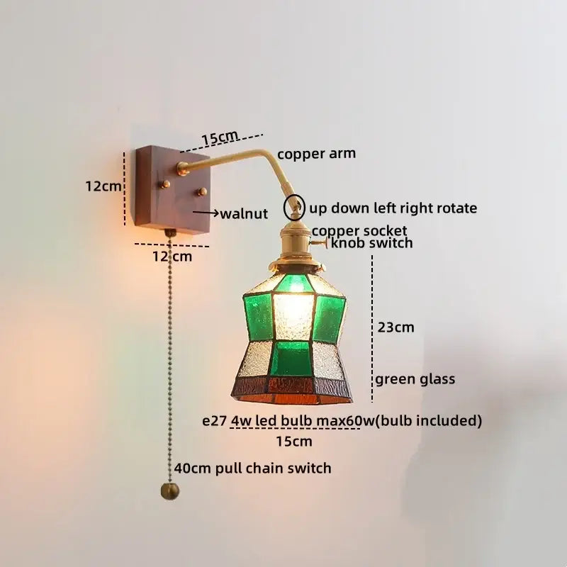DecorBites™ Amber Glass LED Wall Sconce Pull Chain Switch.