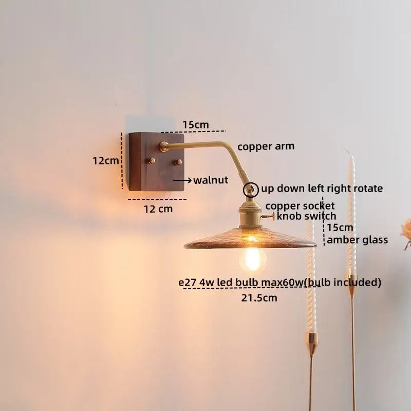 DecorBites™ Amber Glass LED Wall Sconce Pull Chain Switch.