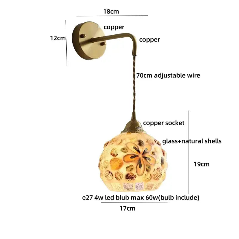 DecorBites™ Amber Glass LED Wall Sconce with Pull Chain Switch for Bedroom and Bathroom