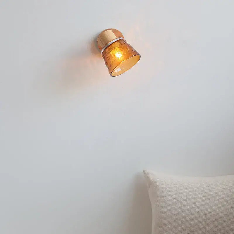 DecorBites™ Amber Glass LED Wall Sconce with Pull Chain Switch, Nordic Modern Wood Stair Light