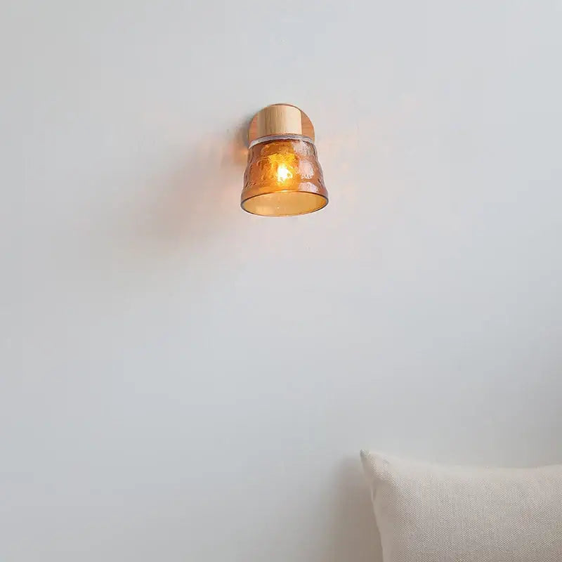 DecorBites™ Amber Glass LED Wall Sconce with Pull Chain Switch, Nordic Modern Wood Stair Light
