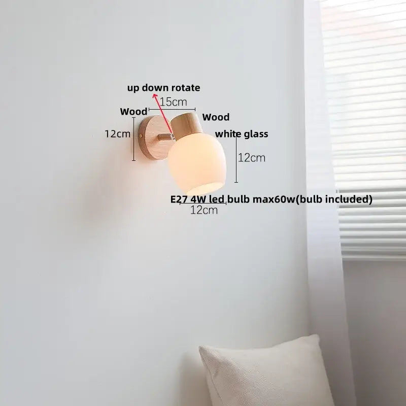 DecorBites™ Amber Glass LED Wall Sconce with Pull Chain Switch, Nordic Modern Wood Stair Light