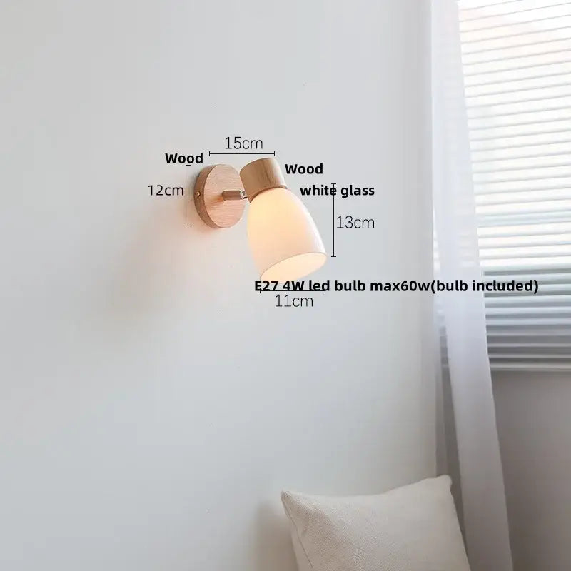 DecorBites™ Amber Glass LED Wall Sconce with Pull Chain Switch, Nordic Modern Wood Stair Light