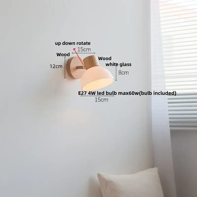DecorBites™ Amber Glass LED Wall Sconce with Pull Chain Switch, Nordic Modern Wood Stair Light
