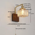 DecorBites™ Amber Glass LED Wall Sconce with Walnut Wood, Pull Chain Switch for Living Room