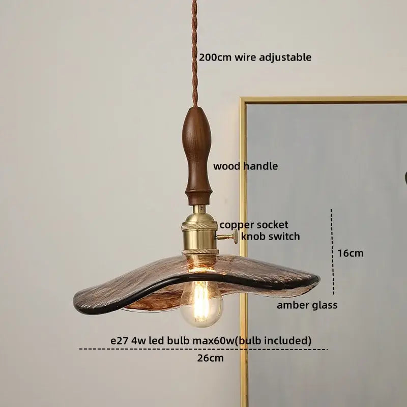 DecorBites™ Amber Glass Pendant Lamps Copper Modern Hanging Lights for Living Dining Bedroom