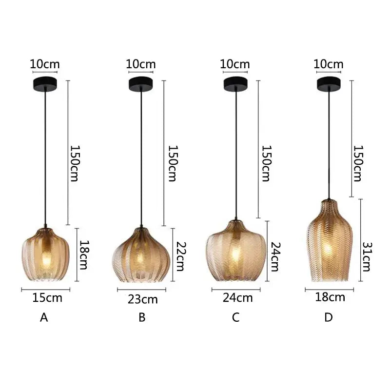 DecorBites™ مصابيح متدلية زجاجية كهرمانية للمطبخ والمطعم وغرفة النوم - E27 وحدات إنارة