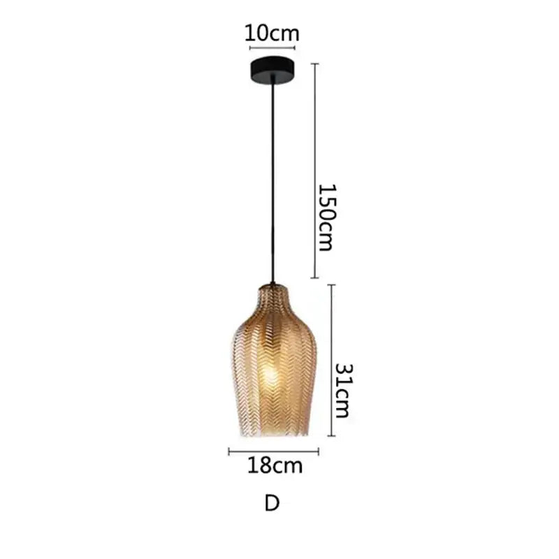 DecorBites™ مصابيح متدلية زجاجية كهرمانية للمطبخ والمطعم وغرفة النوم - E27 وحدات إنارة