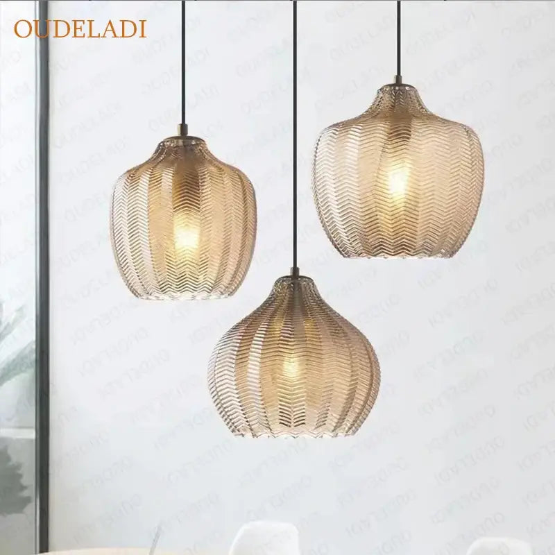DecorBites™ مصابيح متدلية زجاجية كهرمانية للمطبخ والمطعم وغرفة النوم - E27 وحدات إنارة