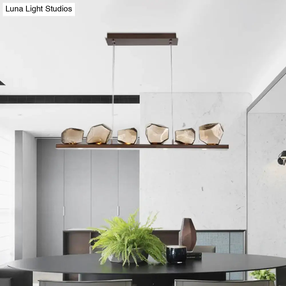 DecorBites™ Amber Glass Stone Pendant Lamp - Minimalist 6-Bulb Island Fixture in Brown