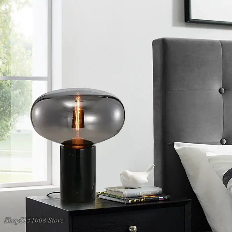 DecorBites™ Amber Glass Table Lamp for Modern Living Spaces