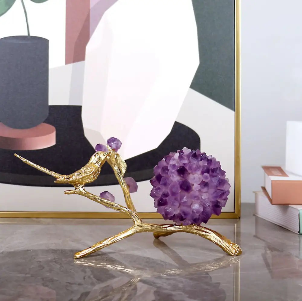 DecorBites™ Amethyst Flower Ball Bird Sculpture Desk Decoration