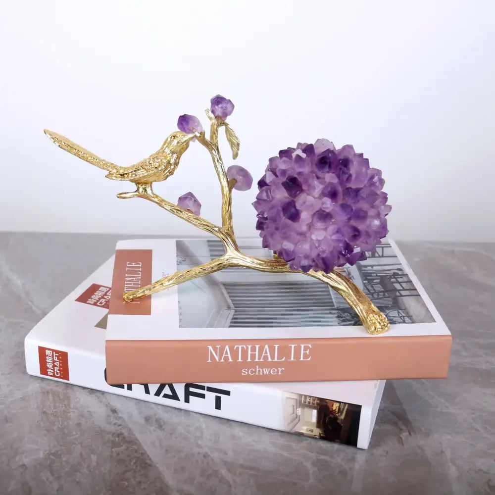 DecorBites™ Amethyst Flower Ball Bird Sculpture Desk Decoration