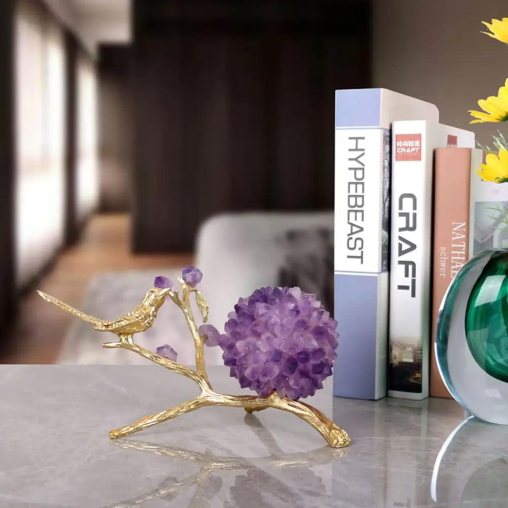 DecorBites™ Amethyst Flower Ball Bird Sculpture Desk Decoration
