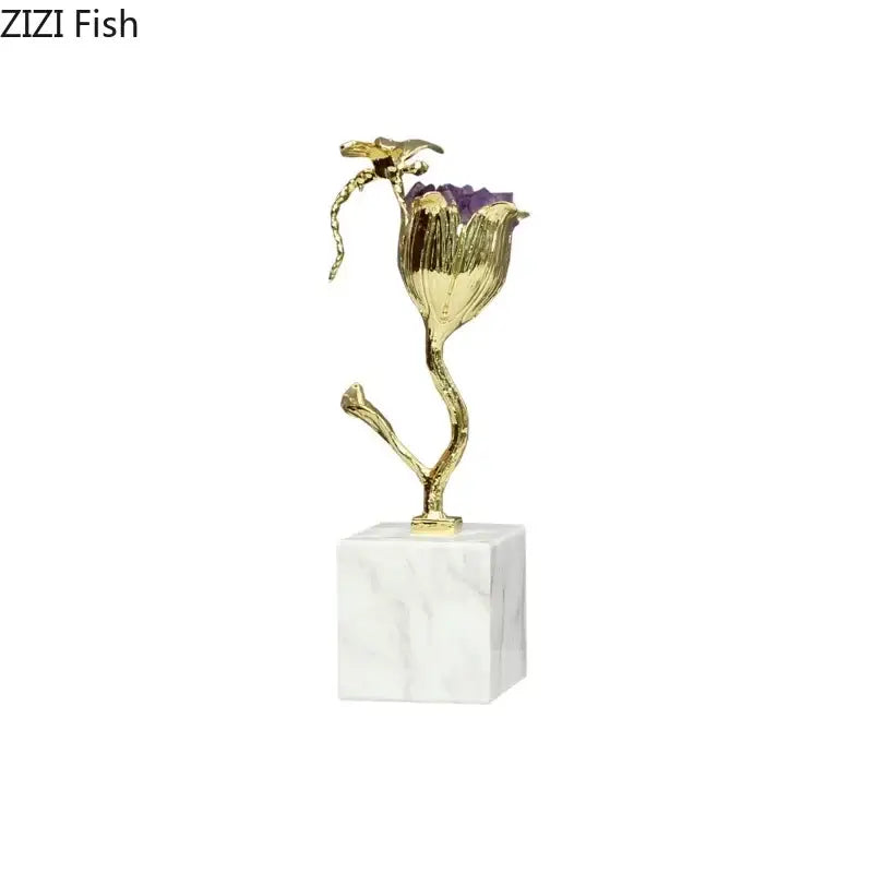 DecorBites™ Amethyst Flower Ornaments Gold-plated Dragonfly Decor Sculpture Room Decor