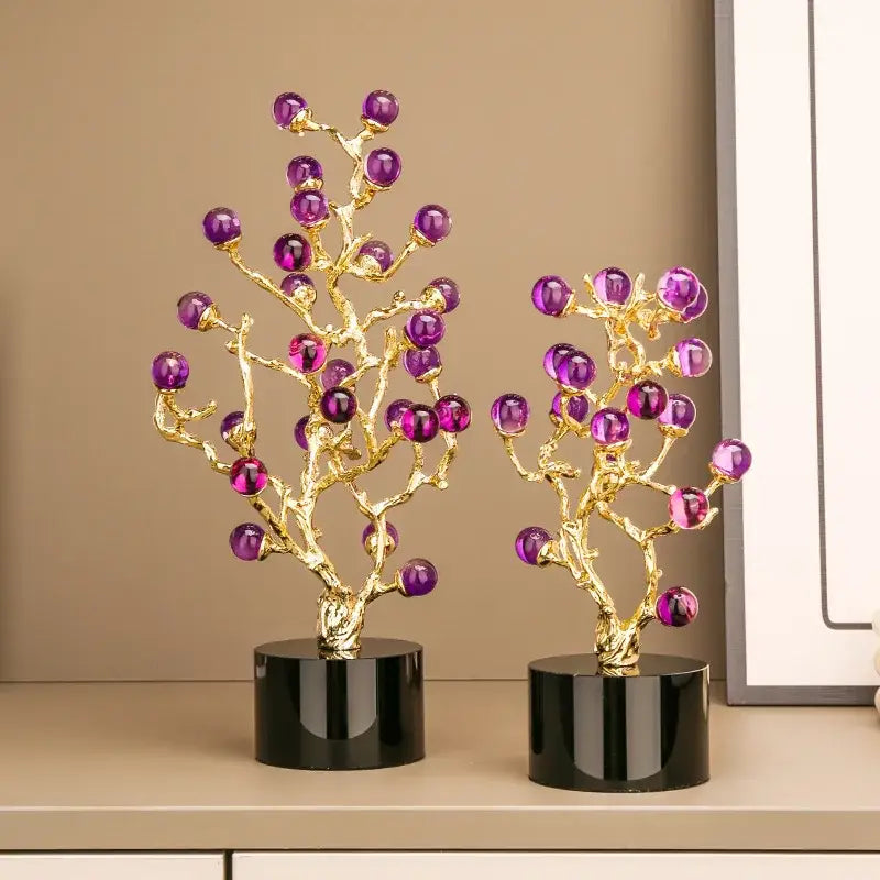 DecorBites™ Amethyst Tree Metal Grapevine Statue Crystal Grape Home Decor