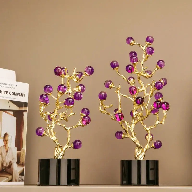 DecorBites™ Amethyst Tree Metal Grapevine Statue Crystal Grape Home Decor