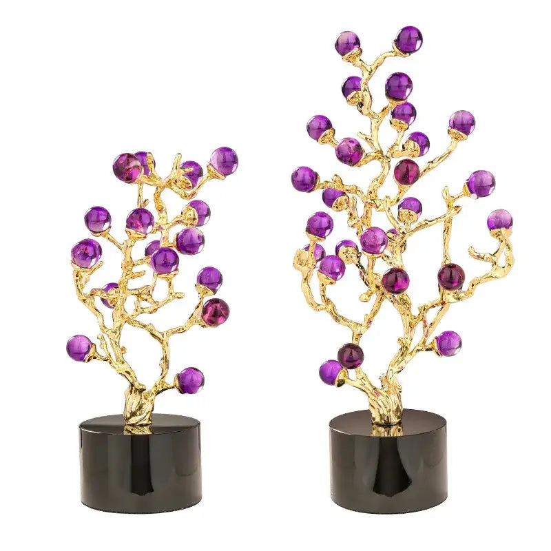 DecorBites™ Amethyst Tree Metal Grapevine Statue Crystal Grape Home Decor