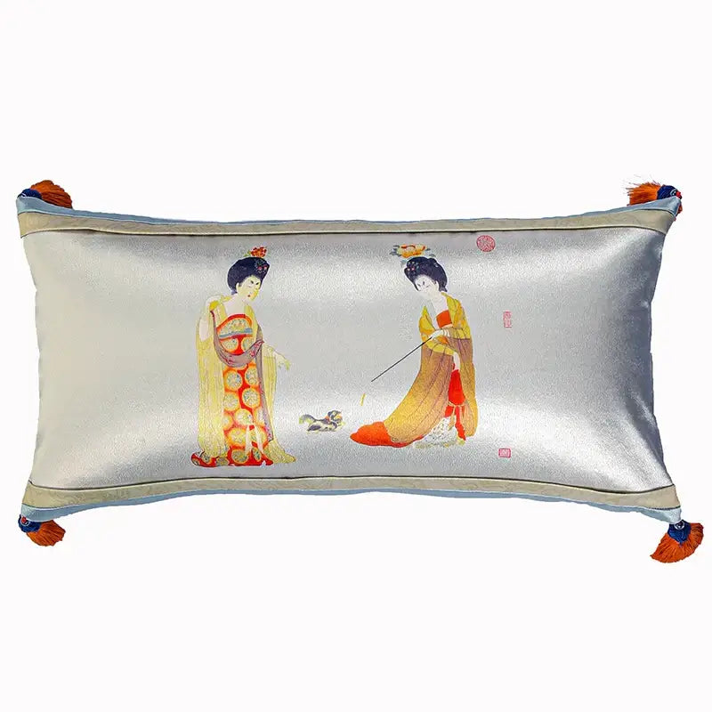 DecorBites™ Ancient Chinese Beauty Girl Velvet Satin Throw Pillow Cover 45x45cm