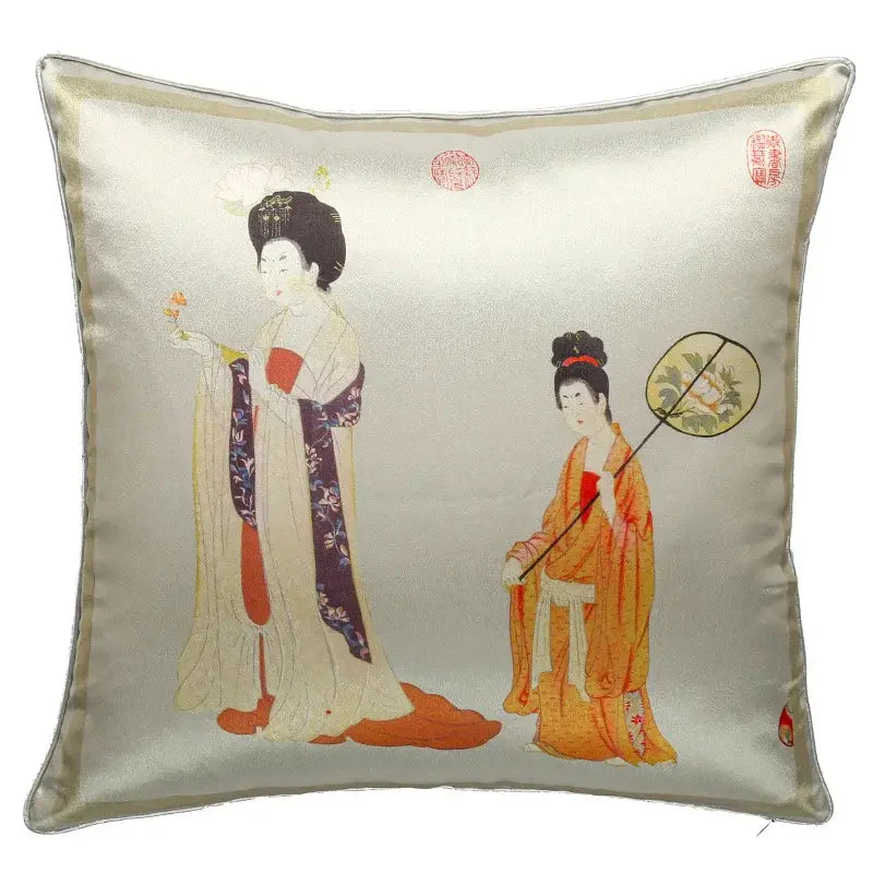 DecorBites™ Ancient Chinese Beauty Girl Velvet Satin Throw Pillow Cover 45x45cm